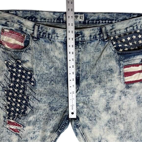 DIAMOND STASH Acid Wash American Flag Jeans Street Style Distressed sz 42 x 31 - Picture 3 of 10